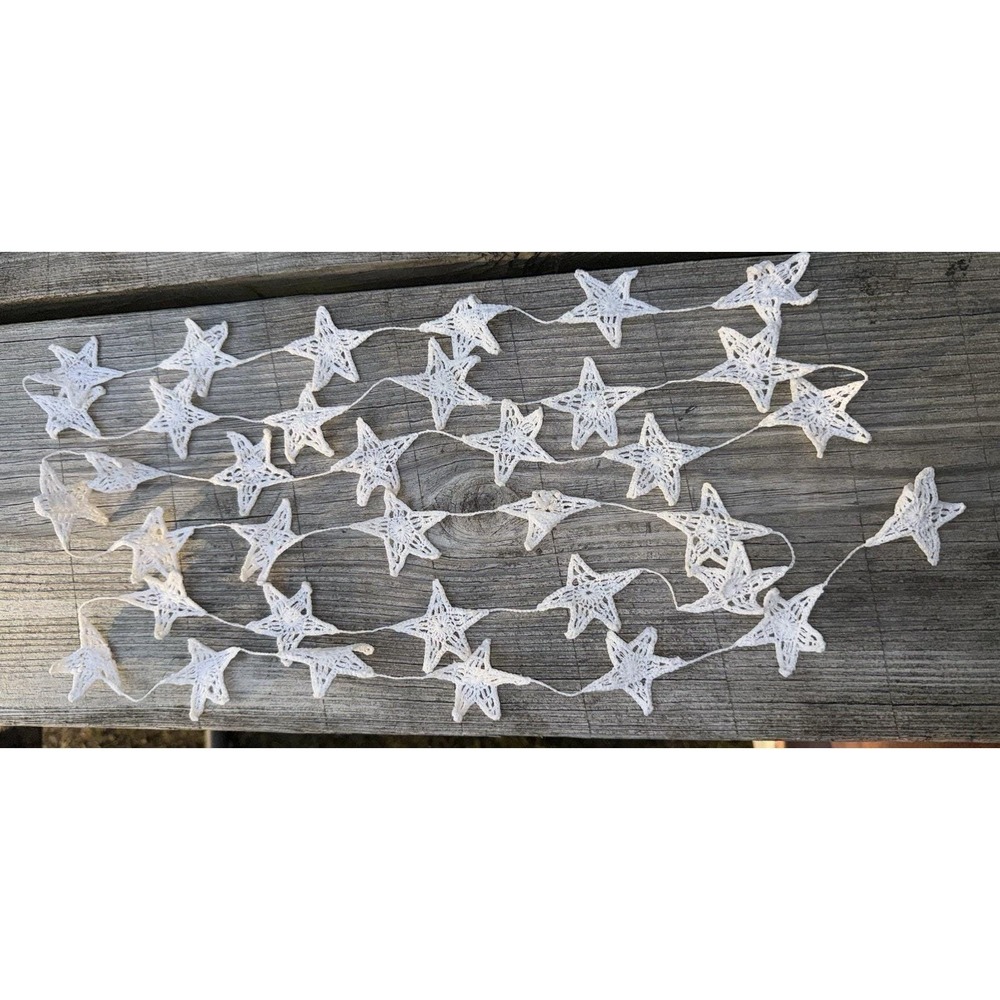 Vintage Style White Crochet Star Christmas Garland Starched Lace Bunting 9 Feet